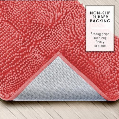 Hearth & Harbor Bathroom Rugs, Chenille Bath Mat - Machine Washable Bath Mats for Bathroom Non-Slip Backing Rubber, Quick Dry Bathroom Mat