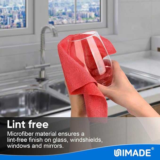 UNIMADE Shop Towels Rags, 150 Pack Reusable Shop Rags Bulk Microfiber Cleaning Cloth Lint Free Cleaning Towels for Car Kitchen Automotive Bar Mechanic Restaurant Garage, 11.5"x 11.5", Red