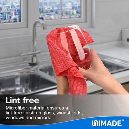 UNIMADE Shop Towels Rags, 150 Pack Reusable Shop Rags Bulk Microfiber Cleaning Cloth Lint Free Cleaning Towels for Car Kitchen Automotive Bar Mechanic Restaurant Garage, 11.5"x 11.5", Red