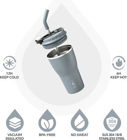 IDEUS Insulated Tumbler with Lid and Straw 14 oz, Stainless Steel Double-Wall Vacuum Leak-Proof Travel Coffee Mug, Cup Holder Friendly, Ultimate Gray