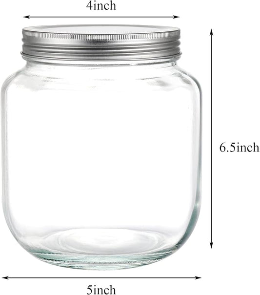Coloch 4 Pack Half Gallon Glass Jar with Metal Lid, 64 Oz Clear Food Storage Jar Wide Mouth Glass Pantry Container for Candy, Cookie, Flour, Kombucha Tea, Fermenting