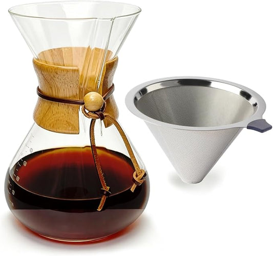 subjectthree Pour Over Coffee Dripper 8 Cup Glass Coffee Maker with Reusable Filter for Home,Camping, Office (28 Ounce)