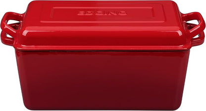 EDGING CASTING Enameled Cast Iron Dutch Oven, Oblong Bread Oven for Sourdough Bread Baking, Baking Pan, Dual Handles, Oven Safe, 4 Quart, Red