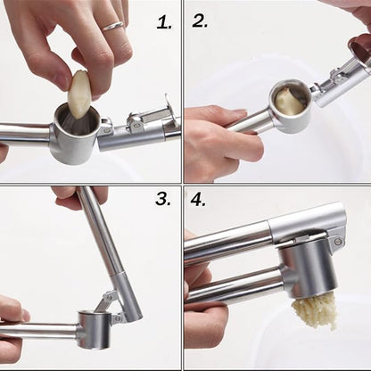 Stainless Steel Garlic Press Extended Handle Heavy Duty Garlic Mincer and Crusher Manual Kitchen Tool
