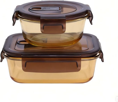 Smartest Lock Glass Food Storage Container Set with Insulated Lunch Bag, 24 oz Rectangle and 16 oz Round Containers, Utensils Included, Amber Glass