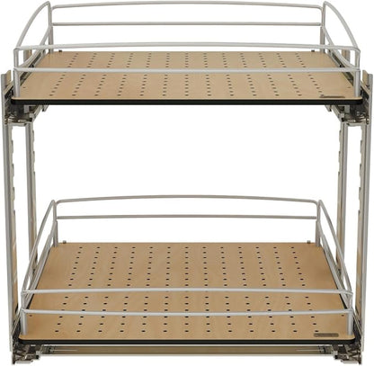 Rev-A-Shelf 2 Tier Pull Out Kitchen Cabinet Storage Organizer with Solid Bottom & Undermount Soft-Close Full Extension Slides, Min Opening Width of 20", 54BK-21SC-2-1