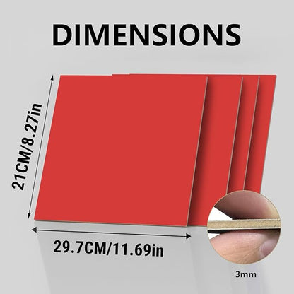 4 Pack Double-Sided Pre-Painted Colored Plywood Sheets, 11.7"x8.27"x1/8" (3mm) Laser-Friendly Craft Boards for Cutting & Engraving (Red)