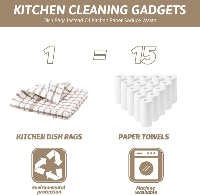 Nialnant 12PCS Dish Cloths,100% Cotton Soft Absorbent Cleaning Rags,Quick Drying Dish Towels for Kitchen,Washing Dishes-Little Yellow-12x12in