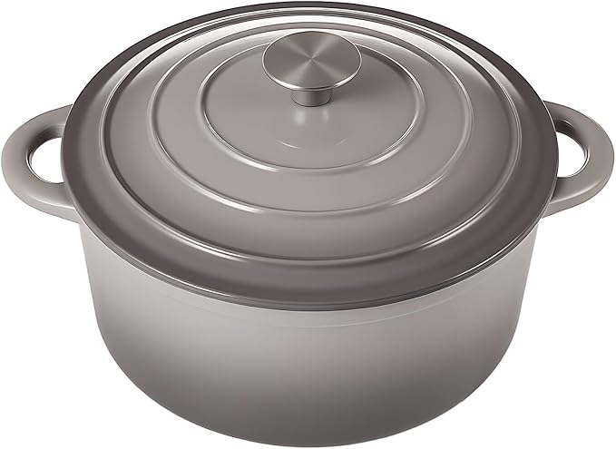 Miereirl 6 Quart Enameled Dutch Oven Pot with Lid, Cast Iron Dutch Oven with Dual Handles for Bread Baking, Cooking, Non-stick Enamel Coated Cookware, Grey