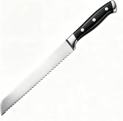 8 Inch Serrated Bread Knife, Triple Rivet Kitchen Knives with Ergonomic Handle, High Carbon Steel Wavy Edge Baking Cutting Knife for Slicing Homemade Bread, Sourdough, Bagels, Cake