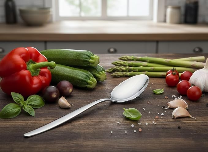 8 Inch Kunz Small Sauce Spoon Regular | 18/10 Stainless Steel Solid Chef Spoon for Plating, Drizzling & Serving, Dishwasher Safe
