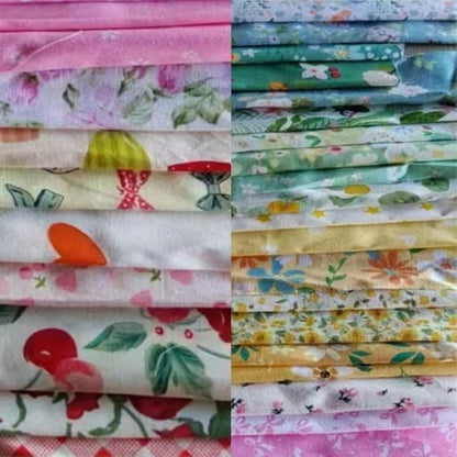 7Pcs 9.8" x 9.8"(25 * 25CM) Cotton Fabric DIY Making Supplies Quilting Patchwork Fabric Fat Quarter Bundles DIY for Quilting Cotton Patchwork Cushions (50pcs Flowers, 9.8" x 9.8")