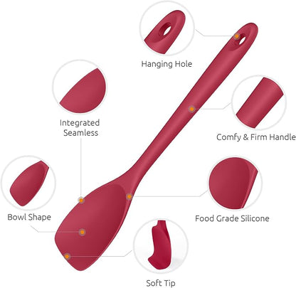 600ºF Heat Resistant Spatula Spoon: U-Taste Flexible Silicone Cooking Scoop Spoonula, Serving Mixing Scraping Food in Non-Stick Pan Cookware, Seamless Multifunctional Kitchen Utensil (Red)