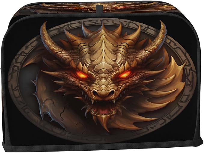Cool Dragon Animal Toaster Cover 4 Slice Wide Slot Washable Kitchen Appliance Covers Fingerprint Bread Machine Dust Cover Small Toaster Oven Accessories Covers Bread Maker Bag Women Gift