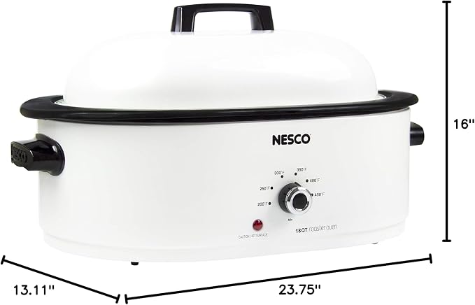NESCO MWR18‑14 Electric Roaster Oven for Family‑Size Meals, White 18‑Quart Countertop Roaster with Adjustable Temperature Control