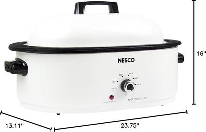 NESCO MWR18‑14 Electric Roaster Oven for Family‑Size Meals, White 18‑Quart Countertop Roaster with Adjustable Temperature Control