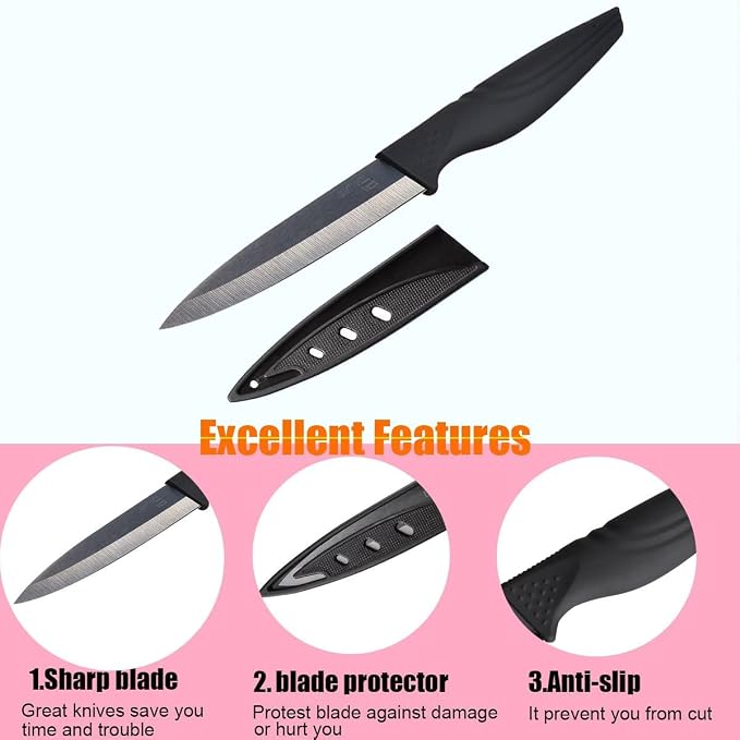 Steak Knives Set of 6 Extremely Sharp Kitchen Ceramic Black Blade Knife