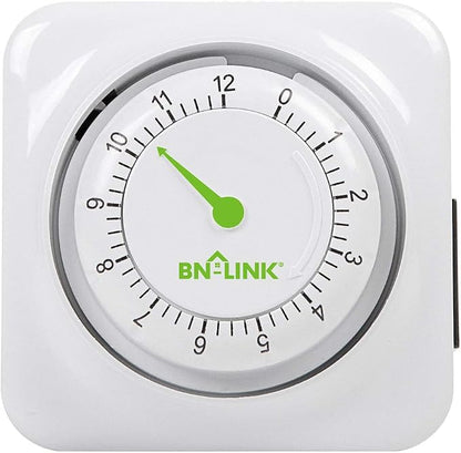 BN-LINK 12 Hour Indoor Mechanical Accurate Countdown Timer, 3-Prong Grounded Outlet, 15 Minute Increments, Energy Saving for Kitchen, Phone Charger, Lamps, Holiday Decoration 1875W, 1/2 HP, ETL Listed