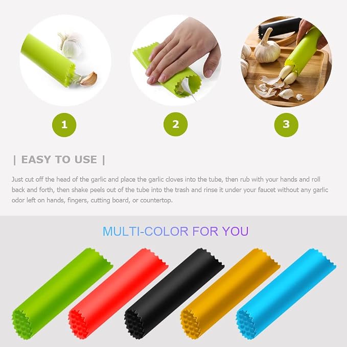 Garlic Peeler Silicone Garlic Skin Remover Roller Garlic Tube Rollers Skin Remover, Garlic Roller Peeling Tube Tool for Useful Kitchen Tools (Black)