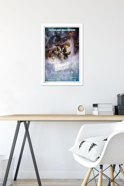 Trends International Star Wars: The Empire Strikes Back - The Saga Continues One Sheet Wall Poster, 14.725" x 22.375", White Framed Version