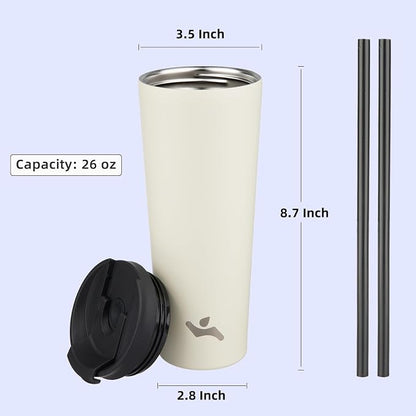Konokyo 26 OZ Insulated Tumbler with Lid and 2 Straws Stainless Steel Water Bottle Vacuum Travel Mug Coffee Cup,Angel White