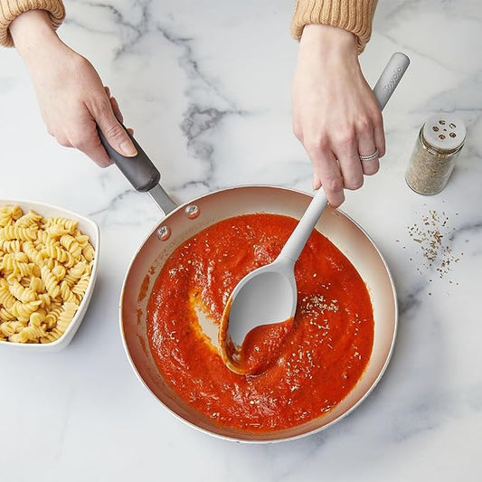 Tovolo Flex Core Silicone Deep Spoon for Cooking Mixing Baking Serving, Dishwasher Safe BPA Free All Silicone Kitchen Spoon Heat Resistant Nonstick Safe Serving Spoon, Oyster Gray
