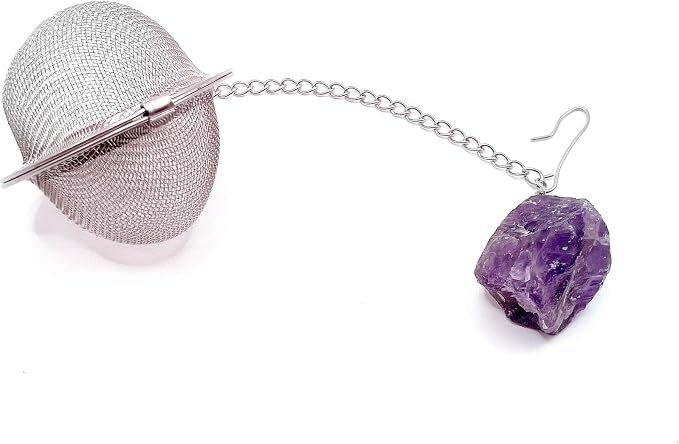 Crystal Tea Infuser, Raw Amethyst Rose Quartz Green Aventurine Tiger Eye Red Agate Tea Strainer, Tea Steeper Gemstone Gift for Tea Lovers, LuckLoves (Amethyst)