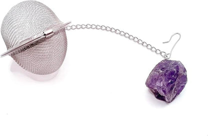 Crystal Tea Infuser, Raw Amethyst Rose Quartz Green Aventurine Tiger Eye Red Agate Tea Strainer, Tea Steeper Gemstone Gift for Tea Lovers, LuckLoves (Amethyst)
