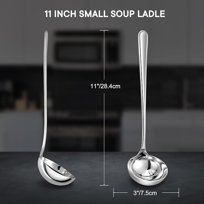 KEAWELL Premium 11" Verona Small Soup Ladle, 18/10 Stainless Steel, Heavy-Duty Construction, High-Polished Finish, Ergonomic Handle for Smooth Pouring, Dishwasher Safe (1, 11" Soup Ladle)