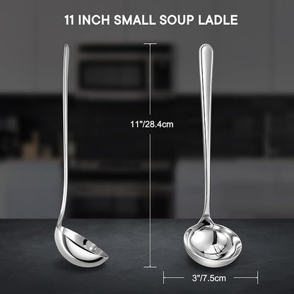 KEAWELL Premium 11" Verona Small Soup Ladle, 18/10 Stainless Steel, Heavy-Duty Construction, High-Polished Finish, Ergonomic Handle for Smooth Pouring, Dishwasher Safe (1, 11" Soup Ladle)