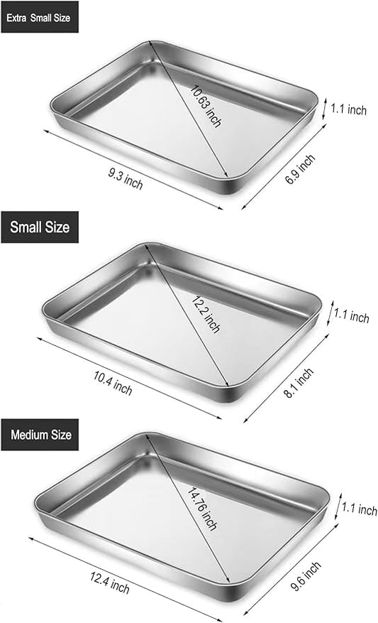 Small Cookie Baking Sheet Pans Stainless Steel 304 Tiny Serving Tray 12.4 x9.6 x1.1Inch (Diagonal 14.8) No Rust Dishwasher Safe Bakeware 2 Pack