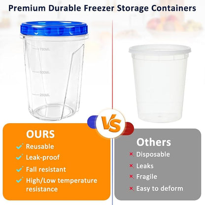 8 Pack 34oz Reusable Freezer Storage Containers with Twist Top Lids Airtight, Clear Plastic Soup Freezer Containers, Quart Food Storage Containers with Lids for Fruit Meal Prep Leftover Lunch Salad
