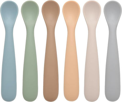 Eascrozn Baby Spoons, 6 Pack First Stage Silicone Feeding Spoons, Soft Tip Feeding Baby Utensils, Baby Led Weaning Supplies Training Spoons, Dishwasher and Boil Safe