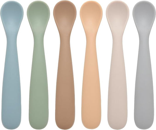 Eascrozn Baby Spoons, 6 Pack First Stage Silicone Feeding Spoons, Soft Tip Feeding Baby Utensils, Baby Led Weaning Supplies Training Spoons, Dishwasher and Boil Safe