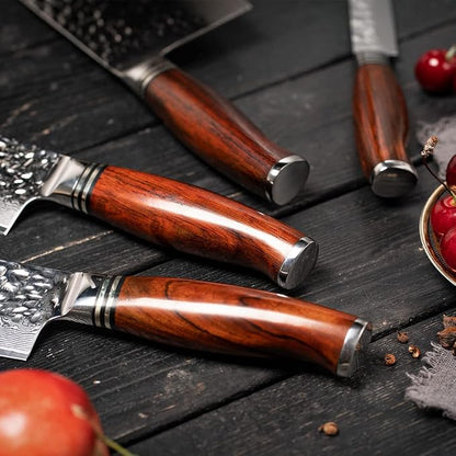 YARENH Cleaver Knife Set with Magnetic Block, Damascus Stainless Steel,73 Layers, 5 Piece Professional Sharp Kitchen Knife Set for Chef, Full Tang, Sandalwood Wood Handle