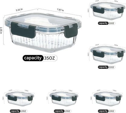 Glass Fluted Ombre grey Leak-Proof 6-Piece Set Food Storage Containers, Food Containers with Lids, Meal Prep Containers. (Rectangular)