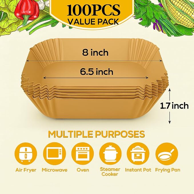 BYKITCHEN Small Air Fryer Disposable Paper Liners for 2 to 5QT Airfryer, Mini Air Fryer Parchment Paper Liners, Compatible with CHEFMAN 2 QT, Cosori 2.1 QT, Dash, Instant Pot Mini Airfryer
