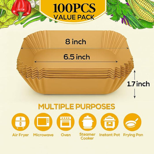 BYKITCHEN Small Air Fryer Disposable Paper Liners for 2 to 5QT Airfryer, Mini Air Fryer Parchment Paper Liners, Compatible with CHEFMAN 2 QT, Cosori 2.1 QT, Dash, Instant Pot Mini Airfryer