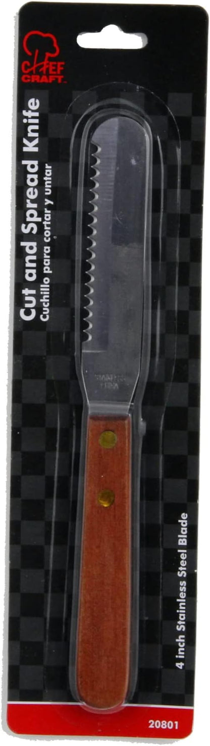 Chef Craft Select Stainless Steel Cut and Spread Knife, 4 inch blade 8 inches in length, Wood Handled