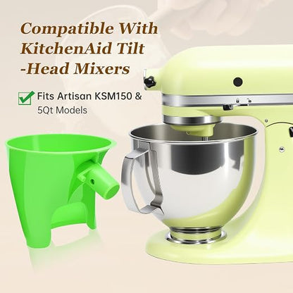 Green Mess-Free Funnel for Kitchen Aid Mixer, Kitchen Aid Attachment for 5 Qt Tilt-Head Models(KSM150), Flour Funnel for Easy Pour and Without Splashing, Easy Clean