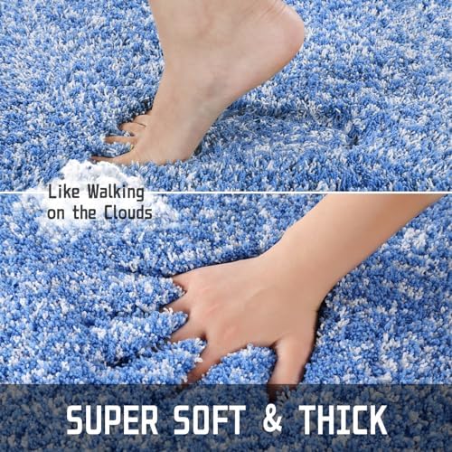Yimobra Bath Rugs for Bathroom 32X20, Ultra Soft and Water Absorbent Bath Mats, Non Slip Plush Shower Mat Outside, Microfiber Thick Matts for Bathroom Floor/Tub, Machine Washable, Blue and White