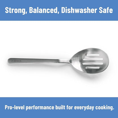 Misen Slotted Chef Spoon – Stainless Steel Draining and Serving Spoon for Pasta Vegetables Poached Eggs Fried Foods Meatballs Braises and Everyday Cooking and Kitchen Prep