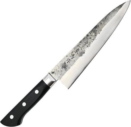 TONMA Japanese Gyuto MADE IN JAPAN 8.2" Authentic Traditional Hand Forged Chef's Knife, Razor-Sharp Durable Japanese Kitchen Knife for Gift Giving, Unique Hammer Marks, One-Piece Forging, Full Tang