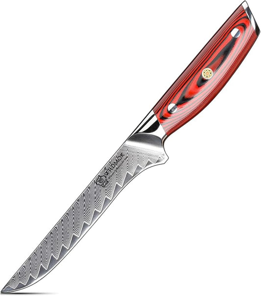 WILDMOK Damascus Boning Knife, 6.4 Inch Sharp Professional Fish Fillet Knife, Japanese Super VG10 Steel Multifunction Kitchen Knife with Full Tang G10 Handle-Song Series