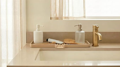 Silicone Soap Dish Tray and Sponge Holder with Drain Chute, Rectangular, Kitchen and Bathroom Sink Organizer (Sand Dollar, 12"x4")