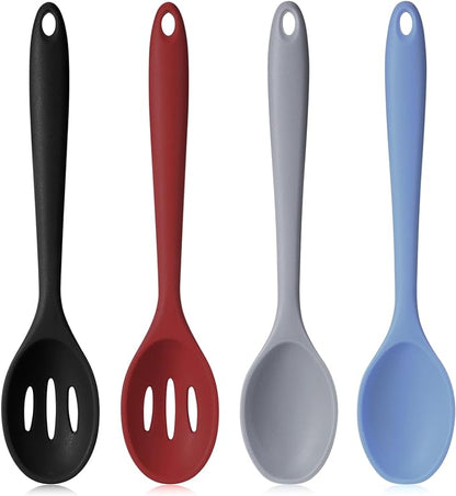 Boao 4 Pcs Silicone Spoons for Cooking 10.6 Inch Large Nonstick Serving Spoons Heat Resistant Slotted Spoon for Mixing & Stirring Kitchen Cooking Utensils, Dishwasher Safe(Mixed Colors)