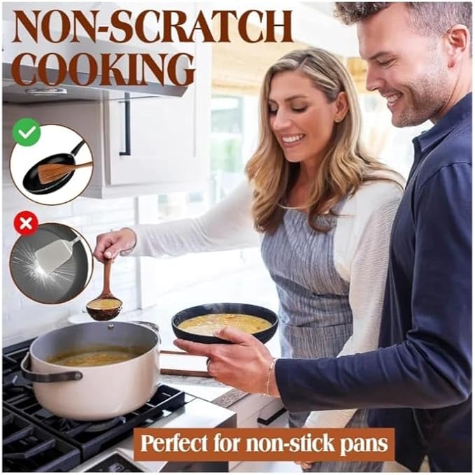 wooden Spoon 7 pics for Cooking - Smooth Finish Teak Woooden utensils for cooking- soft comfort-grip wood spoon for cooking-non-stick wooden cooking utensils- wooden spoon sets