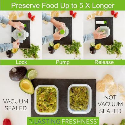 Lasting Freshness Vacuum Seal Food Storage Containers with Hand Pump – BPA-Free Plastic, Airtight Meal Prep & Leftovers Containers, Keep Food Fresh 5X Longer, 19-Piece Set