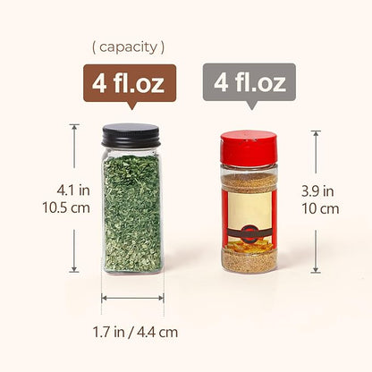ComSaf 6Pcs 4oz Glass Spice Jars with Shaker Lids, 21 Labels, Spice Jars Trial Set & Supplement Set, Empty Spice Containers and Square Spice Bottles for Kitchen and Seasoning