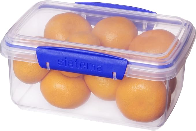 Sistema KLIP IT Rectangular Collection Food Storage Container, 33.8 oz./1 L, Clear/Blue